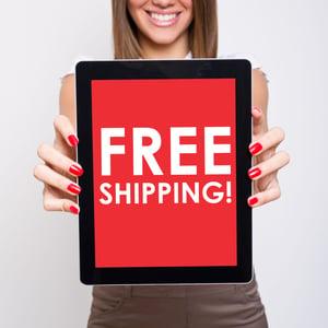 lady holding tablet with Free shipping 