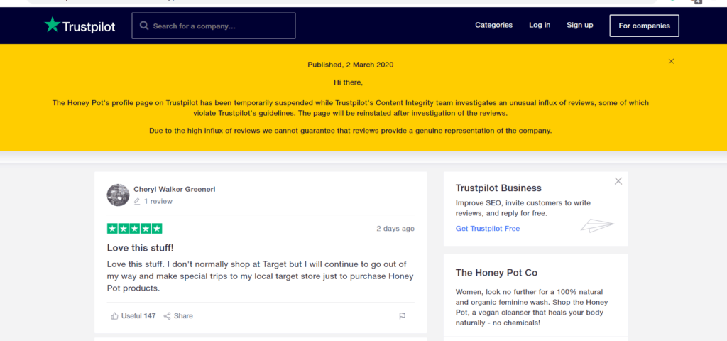 TrustPilot Sample Review Page