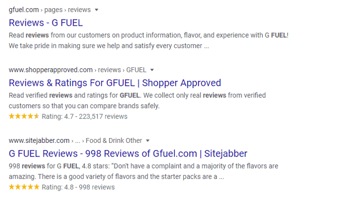 gfuel google seller ratings on google ads