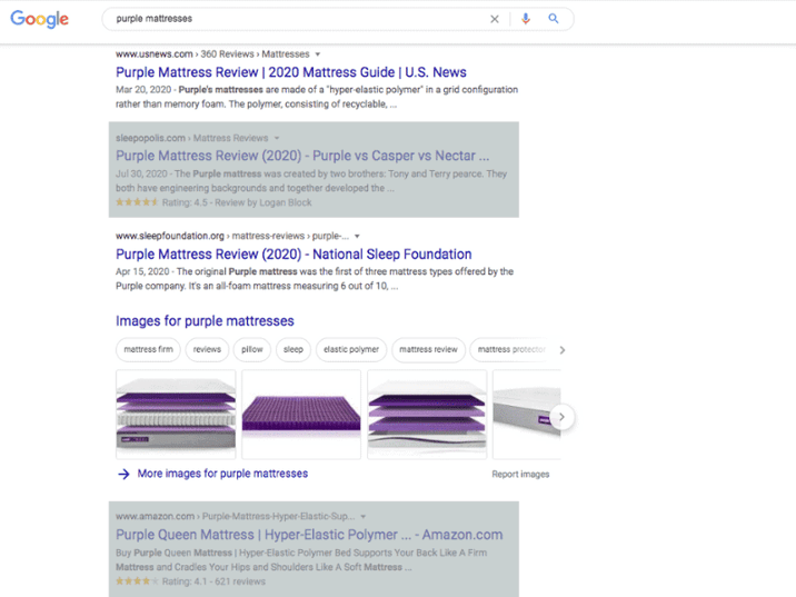 shopper approved google search listing of purple mattresses products