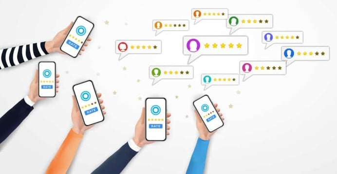 ustomer reviews with stars rate system, client mobile app feedback evaluation