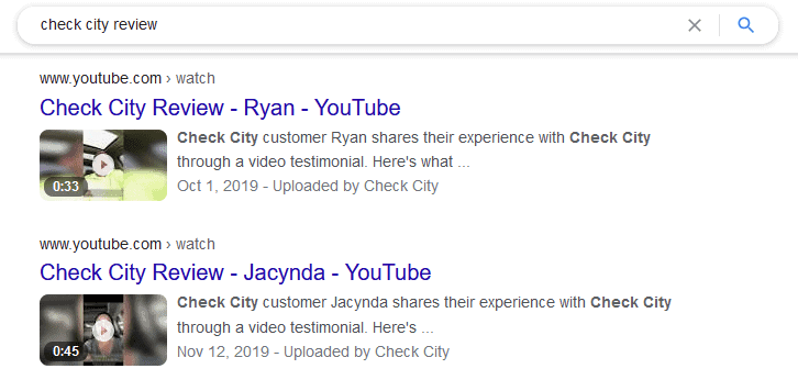 Check city youtube google search listing