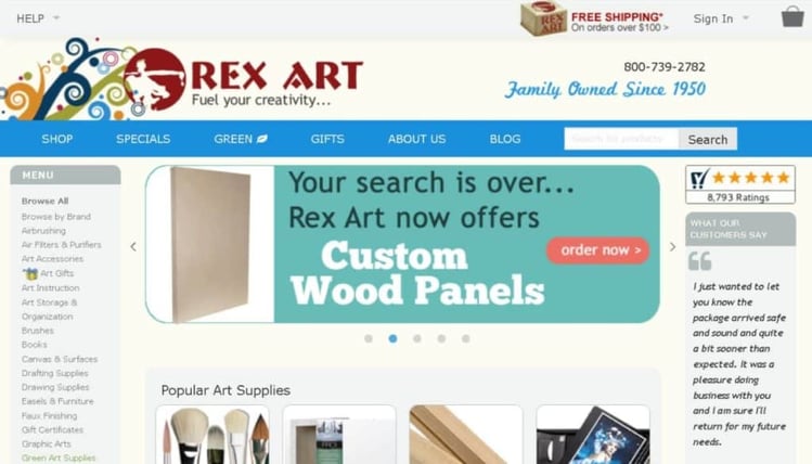 rexart - above the fold website 
