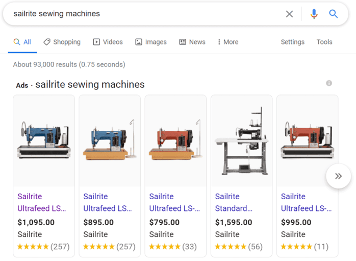 shopper approved google search listing of sewing machine products