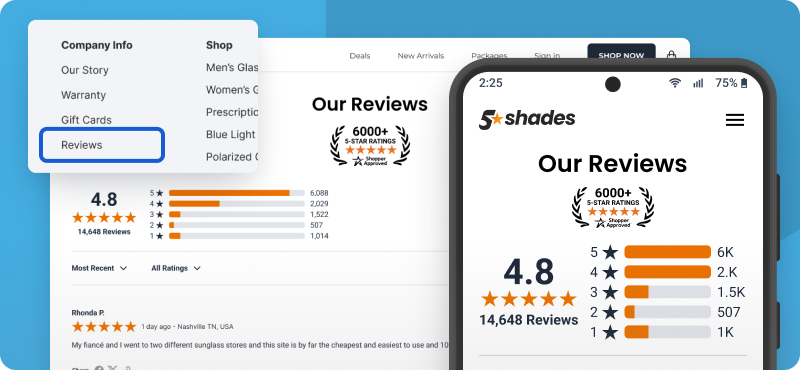 Reviews page in footer