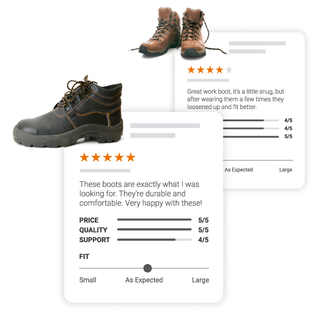 Shopper Approved Product (boots) review widget with attributes