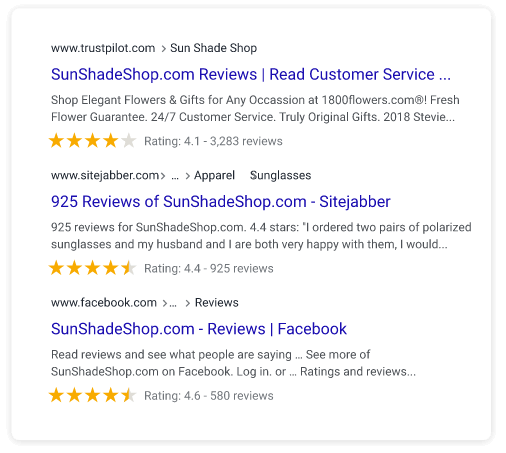 Google SERP sunshadeshop listing