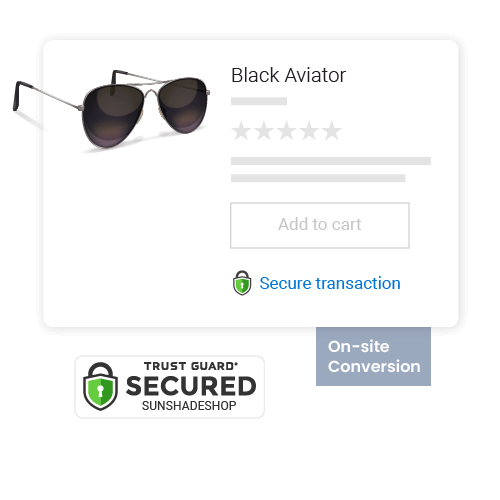Product Page Black Aviator with website security seal and banner 