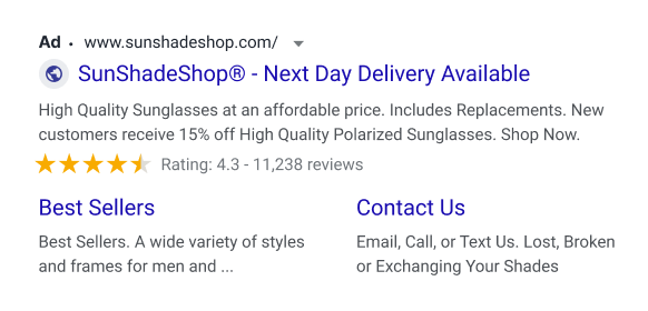 Seller Ratings sponsor ads in google thumbnail